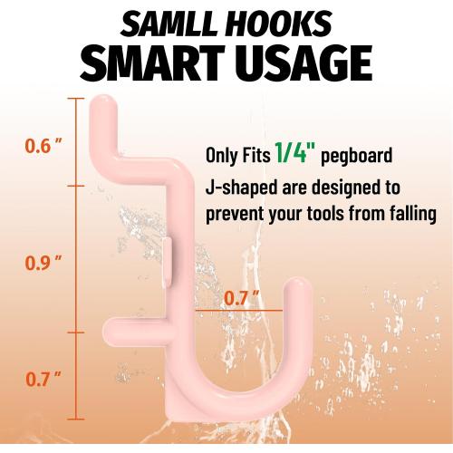 HUHOLE 100PC Pink Plastic Pegboard J Hooks for 1/4 Board