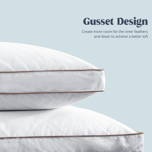 Goose Feathers and Down Pillow for Sleeping Hotel Collection Bed Pillows, 100% Cotton Cover,Gusseted, King, Set of 2