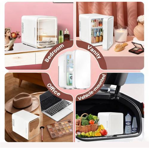 Cosmetic Fridge & Mini Skincare Fridge, 12L Capacity with Dimmable LED Light Mirror, 110V AC/12V DC Makeup Fridge for Home, Hotel, Car, and Office Use