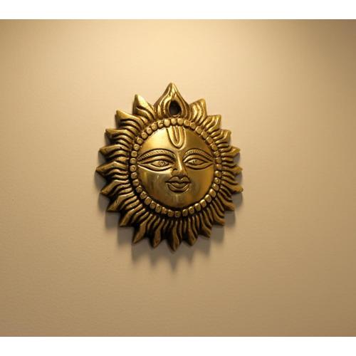 eSplanade 4 Brass Sun God Smiling Surya Bhagwaan Idol Statue Sculpture Wall Hanging