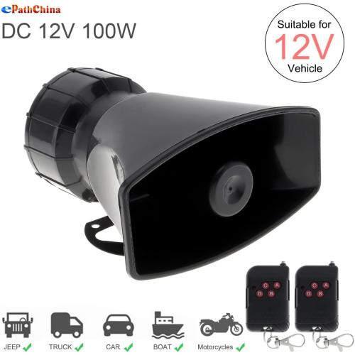 7 Tone Sound Loud Car Siren Vehicle Horn Hooter/Ambulance/Siren/Traffic Sound with Black Remote Controller 12V 100W (2PCS Remote Controller)