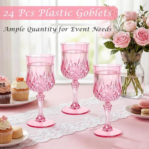 Plastic Wine Glasses , 7.7 oz Reusable Plastic Goblets, Pink