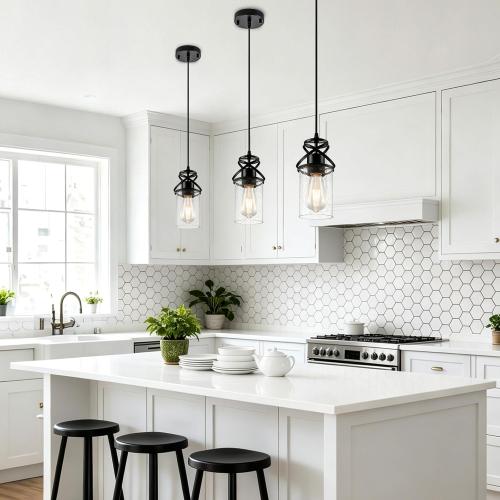 foucasal Pendant Lights Kitchen Island, Black Modern Hanging Pendant Light