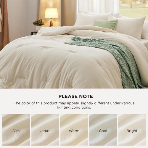 Bedsure Oversized King Comforter Prewashed Bedding Set 3Pcs Cream 120x98