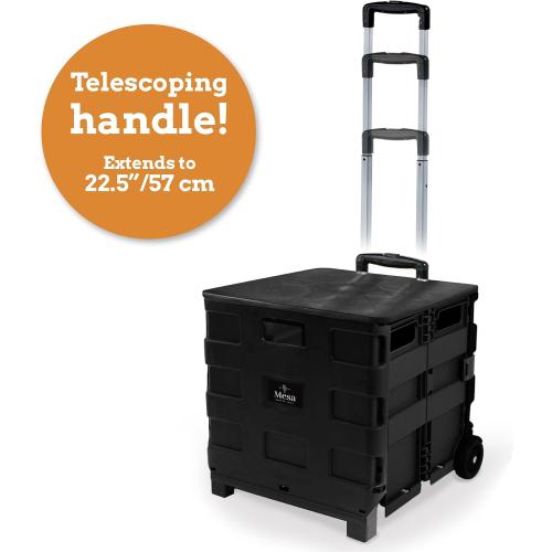 Inspired Living Collapsible Ultra-Slim Pack-N-Roll,2 Wheel Utility Cart w/Lid used as Seat up to 250 Lbs, Telescopic Handle - Super Strong, for Home, Garden, Shopping, Office, School use, Large, Black