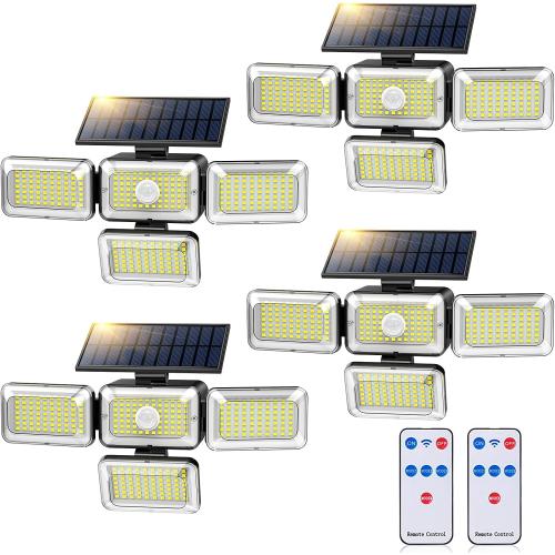 Solar Lights Outdoor, 288 LED 2800LM Motion Sensor Outdoor Light with Remote Control, 4 Heads IP65 Waterproof Solar Flood Security Lights for Outside Patio Wall -4PACK