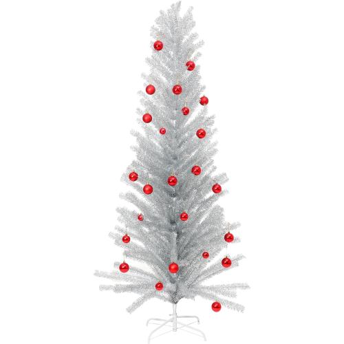 7 ft Mid Century Modern Aluminum Christmas Tree Artificial Retro Silver Xmas Tree Fake Tinsel Christmas Trees for Home Office Xmas Party Decor