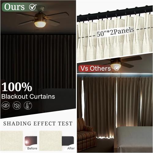 Blackout Cream Curtains 90 Inches Long 2 Panels Set for Living/Bedroom,50Wide Pinch Pleated Cooling Summer Heat 90 Inch Curtain Thick Linen Textured Neutral Boho Drapes with Hooks&Rings(50Wx90L)