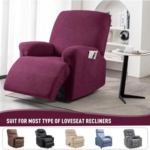 KinCam Recliner Covers, Stretch Reclining Chair Covers, Recliner Sofa Slipcovers Stripe Jacquard Recliner Couch Covers Furniture Protector Covers for Pet Kid (1 Seater, Burgundy)