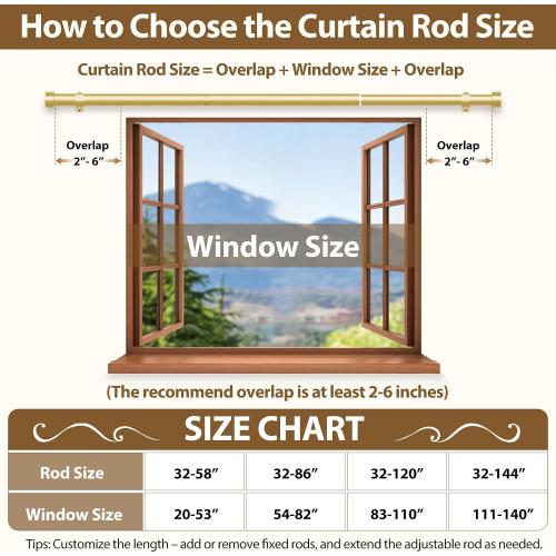KAMANINA Gold Curtain Rod 32 to 58 Inch, Heavy Duty Window Treatment Rods