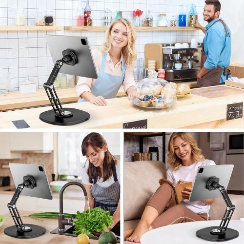 OHLPRO Universal Magnetic iPad Stand for Desk, Foldable Tablet Holder with 360° Rotation, Aluminum Desktop Mount for iPad/Tablet/Monitor up to 15.6, Office Desk Accessories Men/Women Gifts