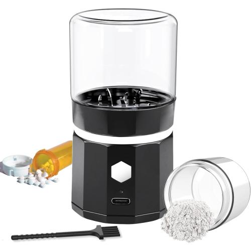 Portable Cordless Electric Pill Crusher, Pill Crusher Grinder Fine Powder, Grind and Pulverize Multiple Pills & Vitamins Extremely Fine for Elderly, Suitable for Travel, Home, Workplace (Black)