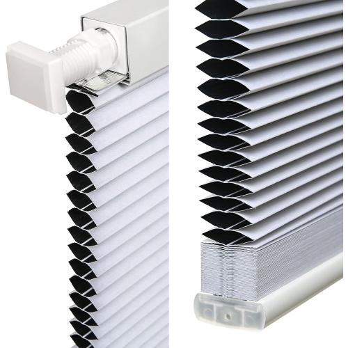 LazBlinds Cordless Cellular Shades, No Tools No Drill Blackout Honeycomb Shades Pleated Blinds for Windows, 33'' W x 48'' H, Silver White