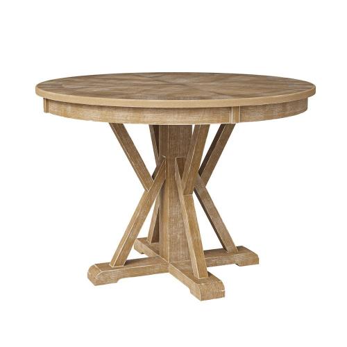 Evelyn Rustic Farmhouse Natural Solid Wood Round Cross Buck Base Pedestal Dining Table Seats