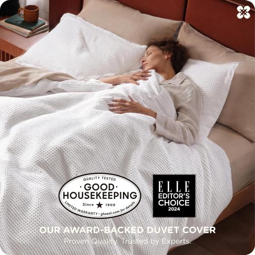 Bedsure PureWoven 3 Pieces 100% Cotton Waffle Weave Duvet Cover Set, King