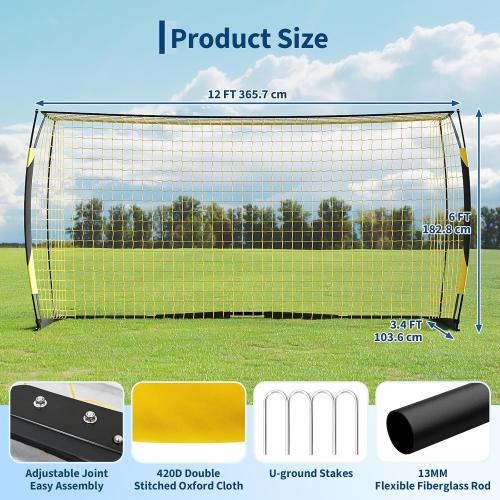 Garvee Soccer Goals for Backyard, 12x6 FT Soccer Net, Soccer Training Equipment Quick Setup, Portable Net Collapsible Metal Base for Indoor Outdoor Use with Carry Bag