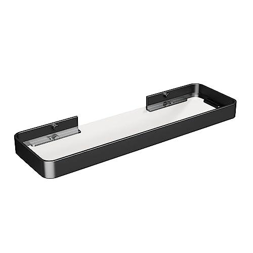 Danpoo 16-Inch Wall Shelf, Clear Tempered Glass with Matte Black Aluminum Frame – Sleek Floating Bathroom Organizer