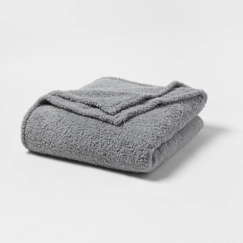 Twin/Twin XL Faux Shearling Bed Blanket Gray - Room Essentials™: Midweight Plush, Machine Washable, No Backing