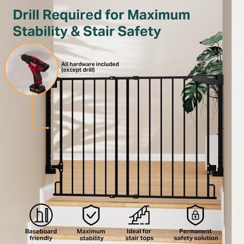 Cumbor 29.2-43 No Bottom Bar Baby & Dog Gate for Stairs & Doorways | 2-in-1 Auto Close Gates Indoor, Hardware Mounted Pet Gate with Large Walk Thru Door, Child-Proof Safety Gate for Kids (Black)