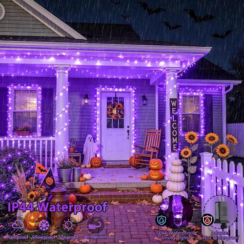 JMEXSUSS 200 LED Purple Halloween String Lights Indoor Outdoor Clear Wire