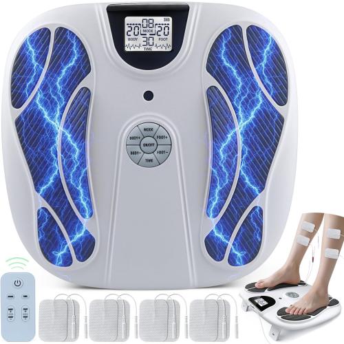 Foot Massager for Neuropathy, Rechargeable FSA EMS Foot Circulation Stimulator with 8 TENS Muscle Stimulation for Relieving Plantar Fasciitis, Swelling and Pain White