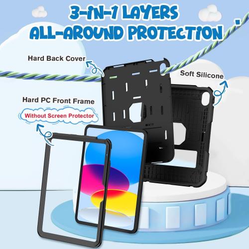 BMOUO for iPad A16 11th/10th Generation Case (11/10.9”, 2025/2022), Black