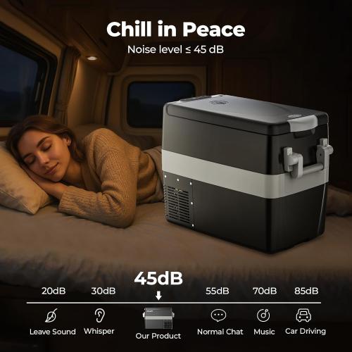 BougeRV 12V Refrigerator 42 Quart, Electric Car Cooler with MAX/ECO Mode | 12/24V DC, 45dB Quiet, -4~50°F, 3-level Battery Protection for Truck, RV, Camping, Use as freezer or refrigerator