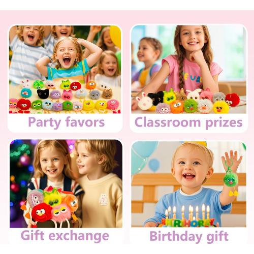 OMyFav 24PCS Party Favors Keychains - Fuzzy keychains Bulk for Kids
