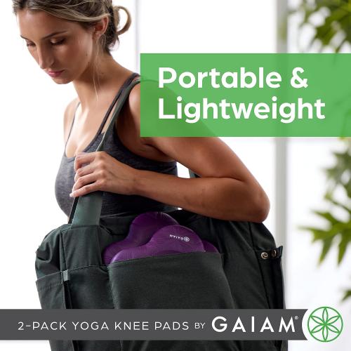 Gaiam Yoga Knee Pads (Set of 2) - Yoga Props and Accessories for Women/Men Cushions Knees and Elbows for Fitness, Travel, Meditation, Kneeling, Balance, Floor, Pilates