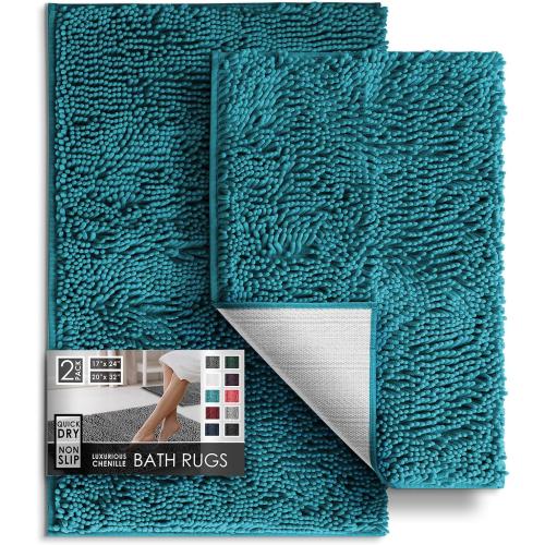Hearth & Harbor Bathroom Rugs, Chenille Bath Mat - Machine Washable Bath Mats for Bathroom Non-Slip Backing Rubber, Quick Dry Bathroom Mat