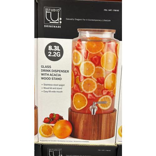 The Studio Tu Glass Drink Dispanser with acacia wood stand