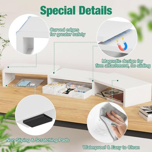OPNICE Dual Computer Monitor Stand Riser, Desk Organizer with Drawer, Office Desk Accessories & Workspace Organizers for Home Office Supplies, White