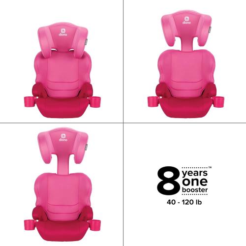 Diono Everett NXT High Back Booster Car Seat with Rigid Latch, Lightweight Slim Fit Design, 8 Years 1 Booster Seat, Pink Cotton Candy