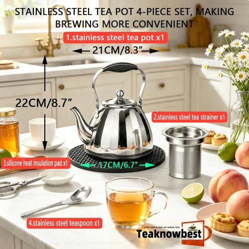 60.8oz/1800ml Tea pot, Stainless Steel Teapot With Removable Infuser
