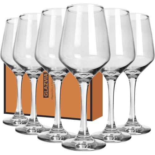 GLAZVIA Wine Glasses Set of 6, 12oz Classic Stemmed Glasses, Thick & Clear