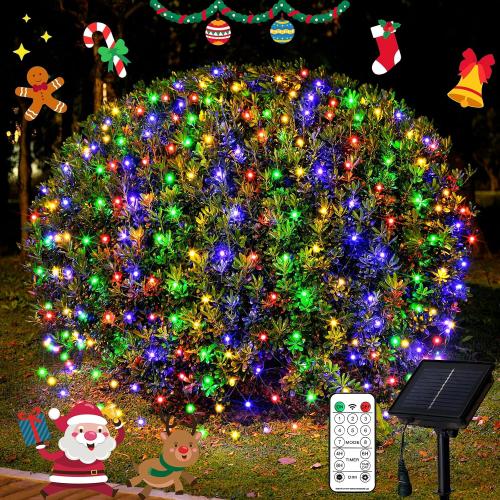 JMEXSUSS 320 LED Solar Net Lights Outdoor Waterproof, 9.8ft x 6.6ft Solar Bush Christmas Lights with Remote, Multicolor Solar Mesh Light for Outside Bush Tree Garden Decor