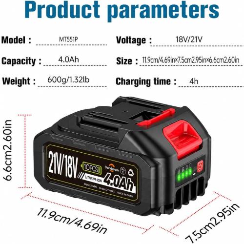 2 pcs Batteries Replacement for Makita, 4.0Ah 4000mAh battery for 18V 20V 21V power tools with a Battery Charger, Battery Compatible with Makita 18V tools,Leaf Blower,weed wacker,Chainsaw,Power washer