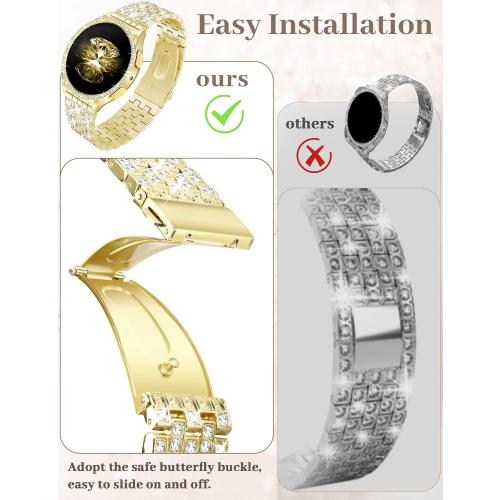 JR.DM Diamond Bands with Bling Case Women ONLY Compatible with Samsung Galaxy Watch 7/6 40mm 44mm, 20mm watch band with Protective Cover Bumper Silver Gold Luxury Metal Bracelet Replacement Strap