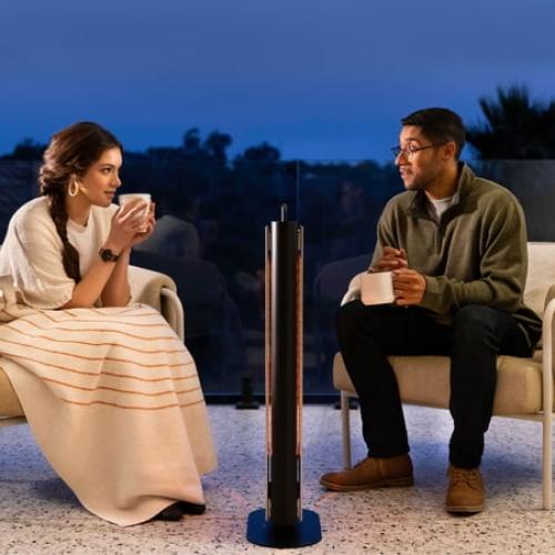 EAST OAK 1500W Patio Heater, Table Side Portable Electric Heater with Double-Sided Heating & 3 Heating Levels, IP65 Waterproof Outdoor Heater with Remote, and Protection from Tip-over & Overheating