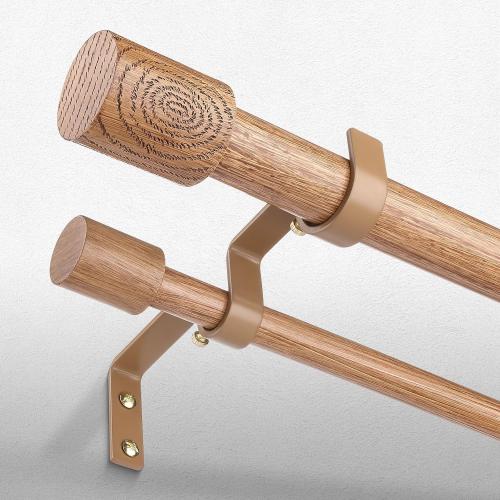 Wood Double Curtain Rod 36-153 Inch, Boho Decorative Dual Rod