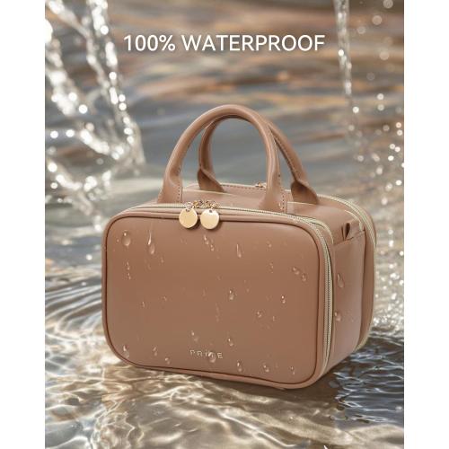 Prite Large Makeup Bag, Waterproof Travel Cosmetic Case with Brush Holder