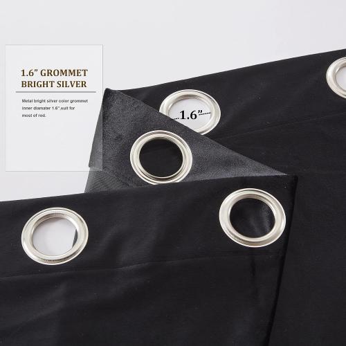 Velvet Black Grommet Blackout Curtains 84 inch Length for Living Room