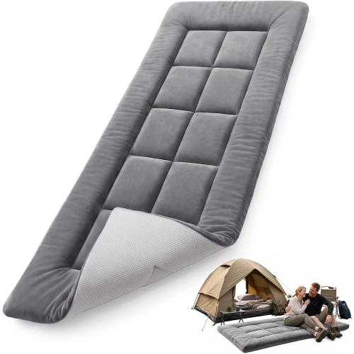 Thick Camping Sleeping Pad, Fluff Camping Cot Pads for Adult, Soft Sleeping Mat, Non-Slip Camping Cot Mattress Topper 75x28 for Camp Cot/Rv Bunk/Narrow Twin Beds