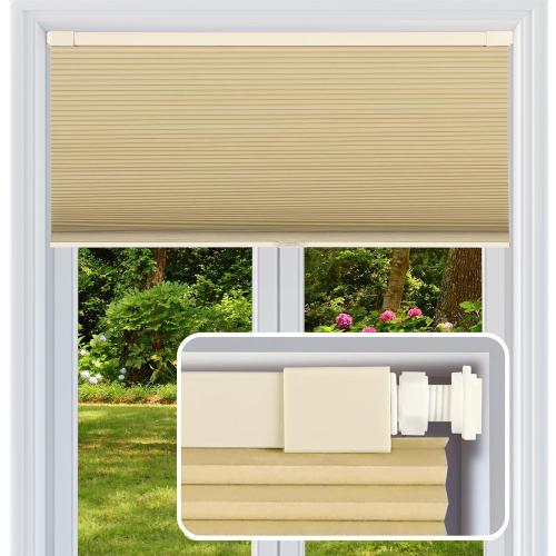 Cordless Cellular Shades, No Drill No Tools Honeycomb Window Blinds, Blackout Light Blocking Cellular Shades for Window, Thermal Insulation Blinds, Easy to Install, Light Cream 32W x 64H