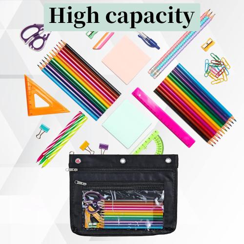 YoeeJob 2 Pack Expandable Pencil Pouches for 3 Ring Binders, Black