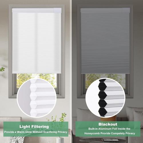 No Drill Cellular Shades for Indoor Windows, Thermal Insulating & Noise Reducing Honeycomb Blinds, Free Stop Cordless Blackout Shades, White,31 W x 80 H