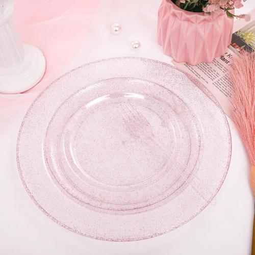 WDF 120pcs Pink Plastic Plates Disposable - Clear Pink Glitter Plates including 60PCS Dinner Plates 10.25inch and 60PCS Salad Plates 7.5inch for Wedding/Baby Shower/Spring/Birthday