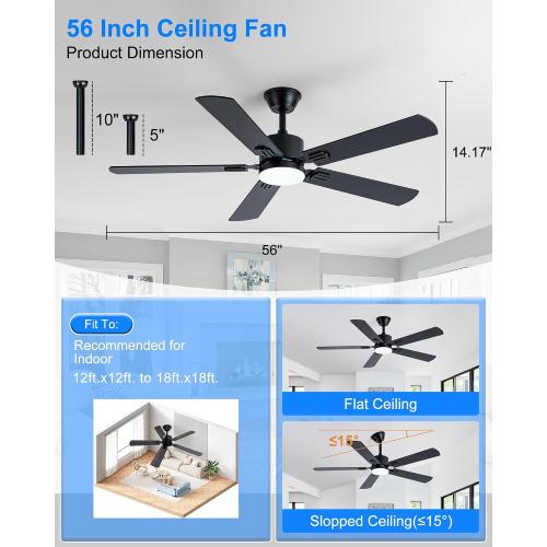 Coolwind 56 Inch Black Ceiling Fan with Display Remote/APP Control