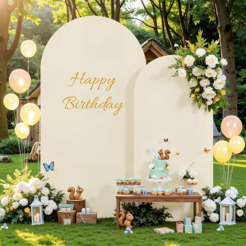 Beige Arch Backdrop Cover for Wedding, 7.2FT 6FT Set of 2 Stretchy Spandex Fitted Arch Stand Cover for Baby Shower, Birthday Party Decor, Chiara Backdrop Cover with Double-Sided Design