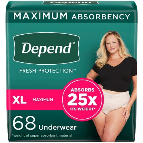 Depend Fresh Protection Adult Incontinence & Postpartum Underwear for Women - Maximum Absorbency - XL - Blush - 68ct